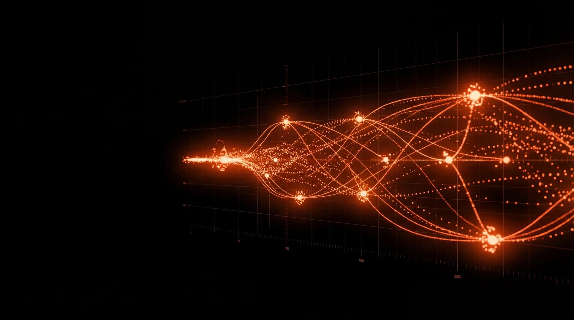Abstract visualization of strategic pathway with nodes and measurement grid