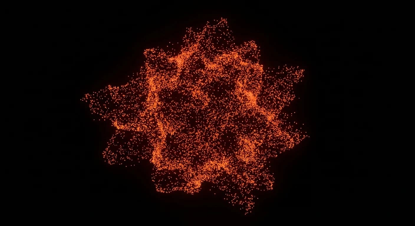 Chaotic scattered data particles representing raw unstructured data