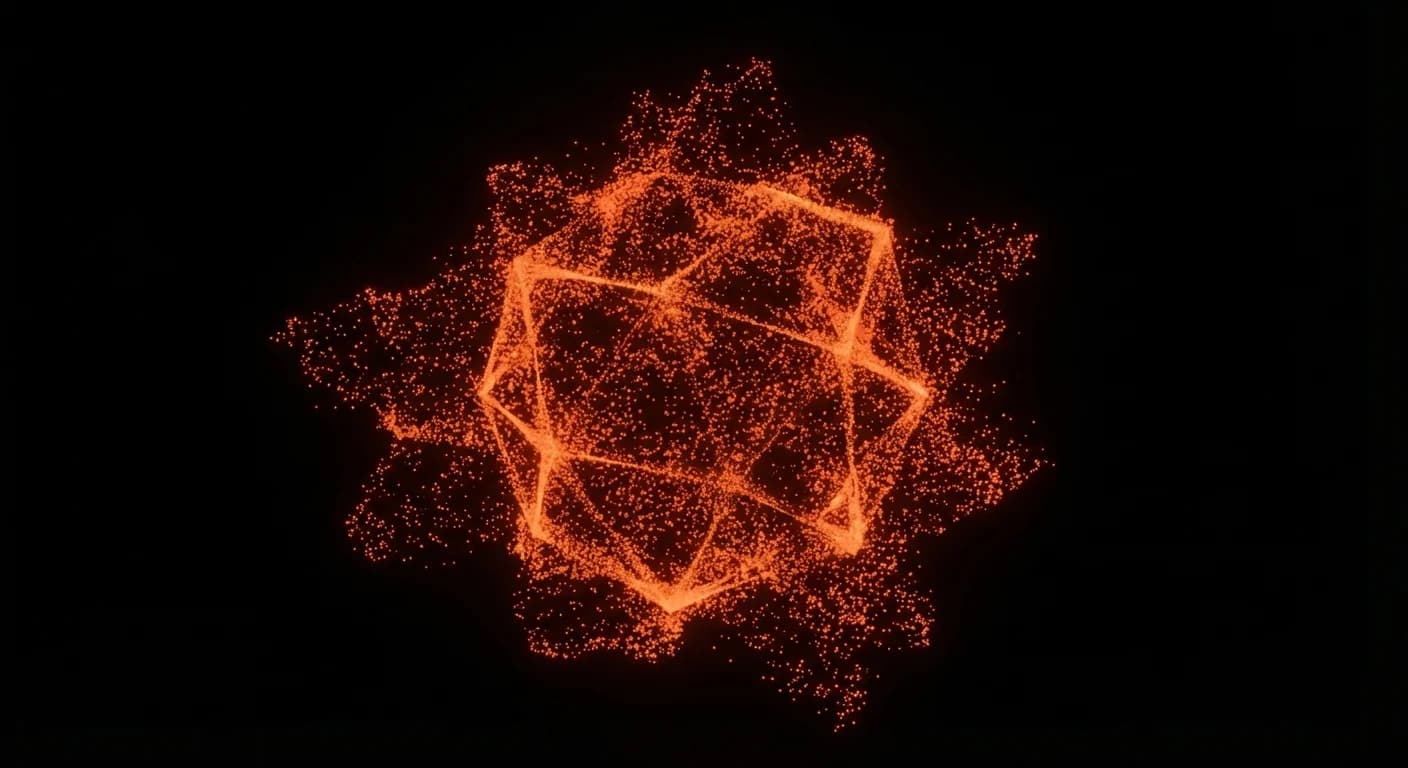 Data particles beginning to form geometric structure during processing