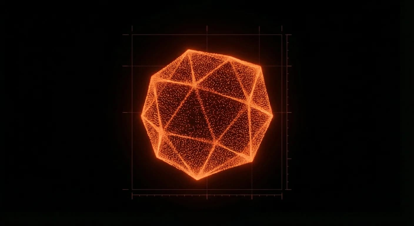 Refined geometric polyhedron with measurement grid representing AI-ready data
